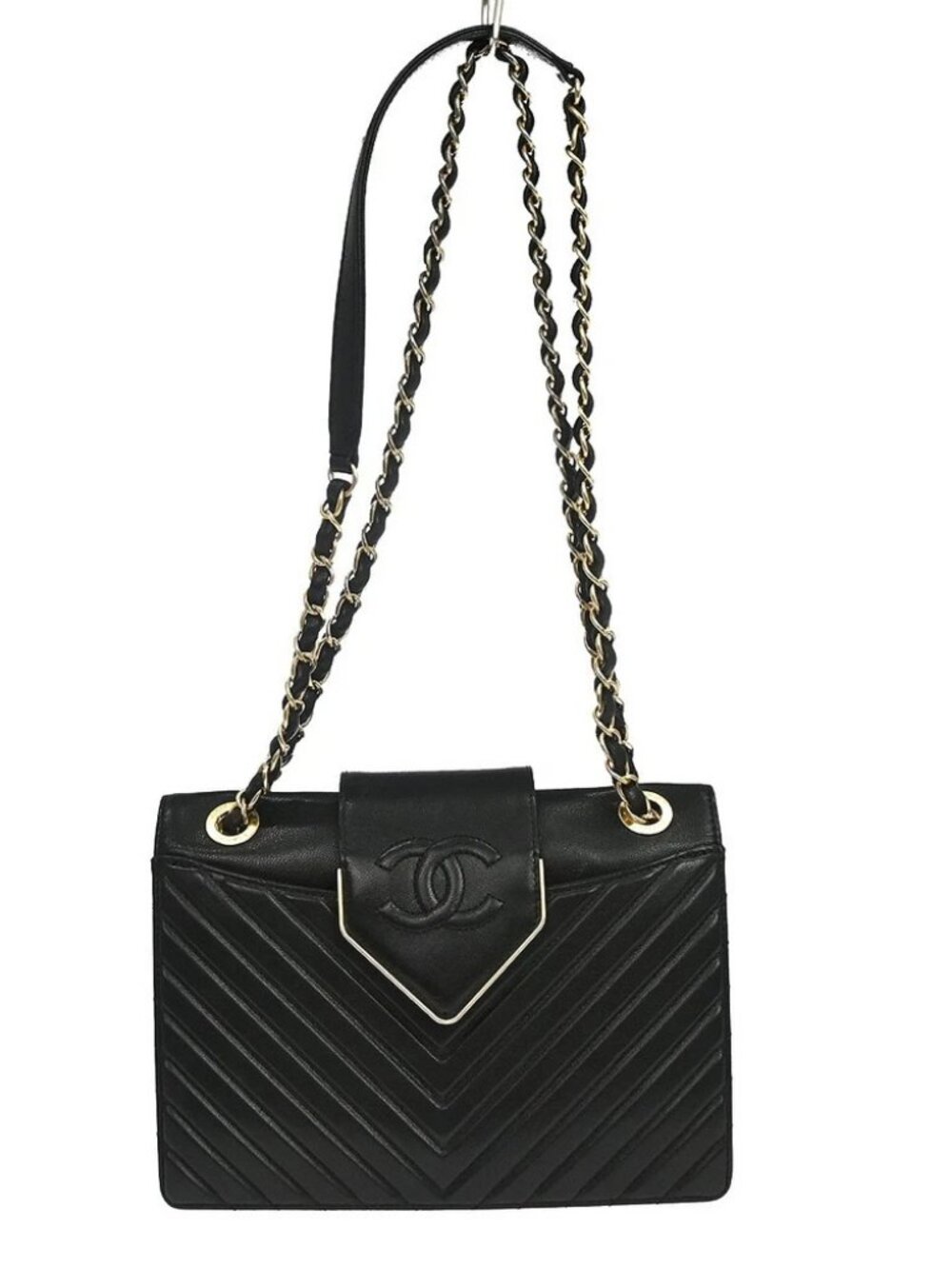 Chanel Black Lambskin Chevron Collar and Tie Flap Shoulder Bag